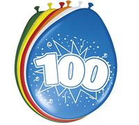 Folat 08300 Zahl 100th Birthday Balloons 30cm - 8 pieces, Multi Colors, 100 cm