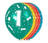Folat - 1 Year Metallic Helium Balloons for Party Decoration - Multicolor - 12In / 30cm - 5 pieces