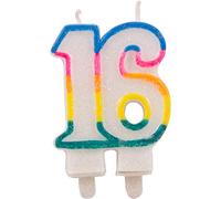 Folat 16th Birthday Glitter Candles with 2 Holders, Wax, Multi Colors