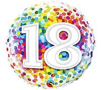 Folat - 18th Birthday Foil Balloon Rainbow Confetti - 45cm, Multi-colored