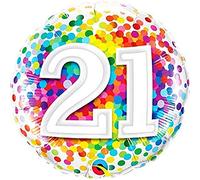 Folat - 21st Birthday Foil Balloon Rainbow Confetti - 45cm