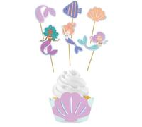 Folat 23937 Mermaid Birthday Decoration Blue with Iridescent Glitter - Cupcake Decoration Set - Mermaid Magic - 6 Sets - Mermaid Decoration for Mermaid Party