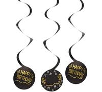Folat 26839 Black Gold Silver Hanging Decoration-Shining Glam-3 Pieces-For Birthdays, Anniversaries, Including Stickers with Numbers 0-9 for Ages 0-101