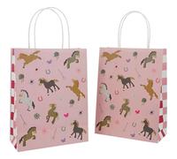 Folat 27508 Horse Birthday Decoration Pink Gift Bags Happy Horse 20 x 27 cm Pack of 6 Horse Party Decoration