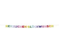 Folat 27778 Colourful Birthday Decoration - Garland of Letters-Herzlicken GlÜCKWUNSCH-Stripetastic-2.6 m-Party Supplies for Children and Adults, Multicoloured