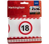 Folat 28418 Party Barrier Tape Traffic Sign 15 m Number 18, Red/White, Costumes