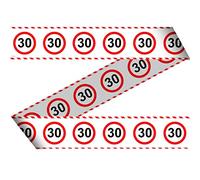 Folat 28430 Party Barrier Tape Traffic Sign 15 m Number 30, Red/White, Costumes
