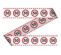 Folat 28450 Party Barrier Tape Traffic Sign 15 m Number 50, Red/White, Costumes