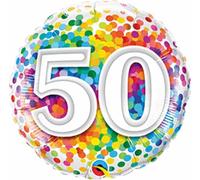 Folat 49543Q 50th Birthday Balloon Rainbow Confetti-45cm, Foil, Multi-Colored
