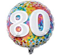 Folat 49559Q 80th Birthday Balloon Rainbow Confetti-45cm, Foil,Multi-colored,18",Foil Balloon