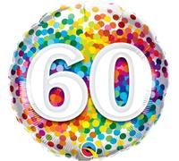 Folat - 60th Birthday Foil Balloon Rainbow Confetti - 45cm