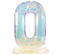 Folat 62945 Number Balloon 0 Iridescent Holographic Standing Foil Balloon 72 cm - No Helium Required - Party Decorations for Birthday Baby Shower Wedding Anniversary Decoration