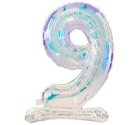 Folat 62954 Number Balloon 9 Iridescent Holographic Standing Foil Balloon 72 cm - No Helium Required - Party Decorations for Birthday Baby Shower Wedding Anniversary Decoration