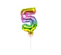 Folat 63065 Foil Balloon Cake Topper Rainbow Number 5-13cm, Multi Colors, 13cm