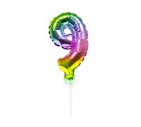 Folat 63069 Foil Balloon Cake Topper Rainbow Number 9-13cm, Multi Colors, 13cm