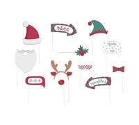 Folat 63779 Photo Booth Accessories Holly Jolly 12 Pieces Christmas Colours Christmas Accessories, Photo Props, Glasses Christmas, Xmas Party Photo Supplies, Multicoloured