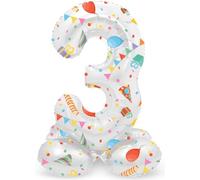 Folat 63963 Birthday Balloon Standing Number 3 Joyful Party White with Gifts and Decoration 72 cm Decoration Birthday Decoration Balloon Number No Helium Required Colourful
