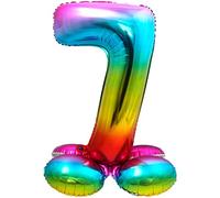 Folat 64297 Foil Balloon with Base Number 7 Rainbow, Multi-Colored, Costumes