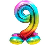 Folat 64299 Foil Balloon with Base Number 9 Rainbow, Multi-Colored, Costumes