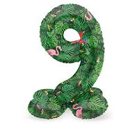 Folat 64739 Birthday Balloon Standing Number 9 Jungle Vibe Green 41 cm Decoration Birthday Decoration, Balloon Number, No Helium Required