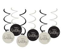 Folat 68686 Black, Cream, Champagne Gold Hanging-Crème Noir-6 Pieces-A Happy Birthday Decoration Elegant and Adorable, Black
