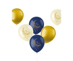 Folat Eid Mubarak Ramadan Decoration - Balloons Gold White Blue 33 cm Pack of 6 - Eid Decoration Star Moon Accessories Ramadan