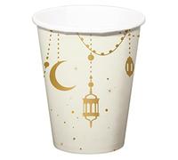 Folat Eid Mubarak Ramadan Decoration - Drinking Cup Gold White 250 ml Pack of 8 - Eid Decoration Star Moon Accessories Ramadan