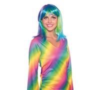 Folat 26715 Wig Long Bob Neon Rainbow, Ladies, Multi Colors, One Size fits Most Adults