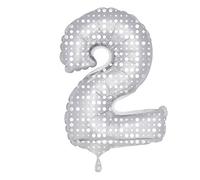 Folat - Number 2 Shaped Foil Balloon with Dots - 86cm - Silver