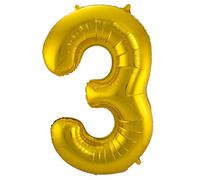 Folat - Number 3 Shaped Foil Balloon - 86 cm - Gold