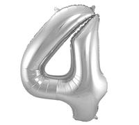 Folat - Number 4 Shaped Foil Balloon - 86 cm - Silver