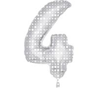 Folat - Number 4 Shaped Foil Balloon with Dots - 86cm - Silver