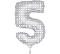 Folat - Number 5 Shaped Foil Balloon with Dots - 86cm - Silver