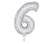 Folat - Number 6 Shaped Foil Balloon with Dots - 86cm - Silver