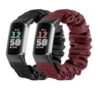 Folavii 2 Pack Compatible with Fitbit Charge 6 Bands/Fitbit Charge 5 Bands for Women Men, Stretchy Scrunchie Elastic Fabric Cloth Strap Sport Wristbands Replacement for Fitbit Charge 5/6 Smartwatch
