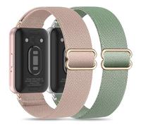 Folavii 2 Pack Stretchy Nylon Watch Band, Compatible with Samsung Galaxy Fit3 SM-R390, Adjustable Soft Sport Strap Wristband, Cactus Green/Rose Pink