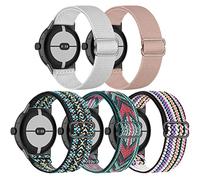 Folavii 5 Pack Stretchy Nylon Compatible with Google Pixel Watch 4 3 41mm Band/Google Pixel 2/Google Pixel Watch Band for Women Men, Elastic Adjustable Straps Soft Sport Wristbands