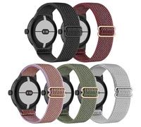 Folavii 5 Pack Stretchy Nylon Compatible with Google Pixel Watch 4 3 41mm Band/Google Pixel 2/Google Pixel Watch Band for Women Men, Elastic Adjustable Straps Soft Sport Wristbands