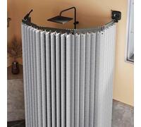 Folble Waterproof Linen Shower Curtain for Corner Bathrooms Adjustable Angle with Strong Suction Cup No Drilling Light Gray 2 Folds Easy Installation