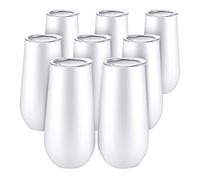 Folceretsc 8Packs Stemless Champagne Wine, 6 OZ Double-Insulated Wine with Lids Cocktail Cups White