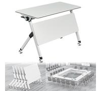 Fold-and-Lock Mobile Conference Table with Wheels Modern Office Training Table White 160x60x75cm - Ideal for Meetings Seminars and Collaborative Workspaces