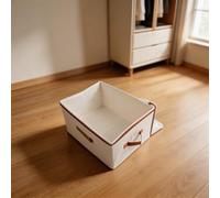 Fold Flat Storage Box with Lid for Clothes Toys Quilts and Linens Cotton Linen Construction Reinforced Side Handles for Reliable Portability (25L)