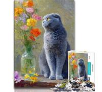 Fold Gray Cat Jigsaw Puzzles for Teenagers 1000 Jigsaws,Educational Game Challenge Toy Wall Decoration Unique Birthday And Xmas Gifts (38x26cm)