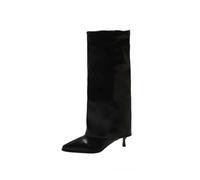 Fold Over Boots For Women Slouchy Knee High Boots Stiletto Heel Pointed Toe Tall Booties Formal Party Dress Shoes(Black,4.5 UK)