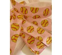 Fold Over Elastic - Hot Pink Softball Print FOE - 5/8" Wide, 10 Yards - for Team Headbands, Wristbands, or Hair Ties!Polyester Elastic.