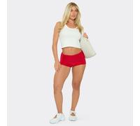 Fold Over Mini Shorts In Red, Women's Size UK 10