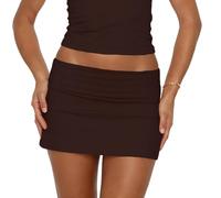 Fold Over Mini Skirts for Women Y2k Low Rise Bodycon Sweat Short Skirt Cute Going Out Micro Mini Skirt Streetwear (Dark Brown, S)