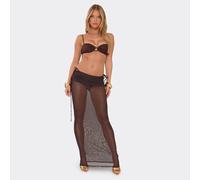 Fold Over Ruched Maxi Skirt In Chocolate Brown, Women's Size UK 12