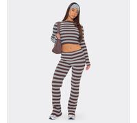 Fold Over Trousers In Brown And Blue Stripe Rib Knit, Women's Size UK S