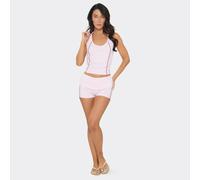 Fold Over Waist Contrast Side Stripe Detail Hot Pant Shorts In Baby Pink, Women's Size UK 6